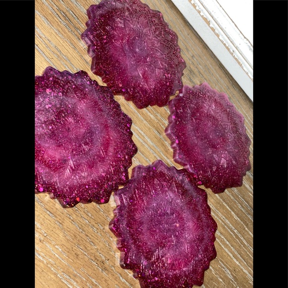 Magenta Mandala Four Piece Resin Coaster Set - Picture 4 of 4